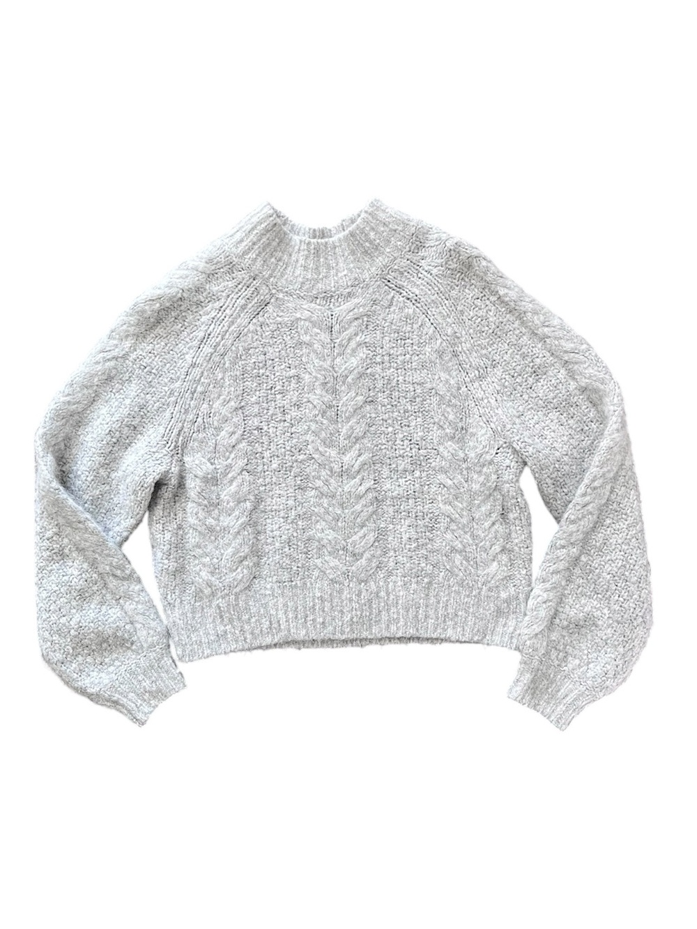 Aritzia Sunday Best Melly Sweater - Cable Knit Cropped Fisherman - Light Grey